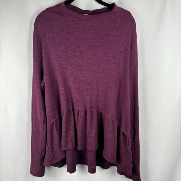 Pilcro Burgundy Plum Ruffled Bottom Sweater Long Sleeve Knit Blouse, XLarge - Picture 7 of 11